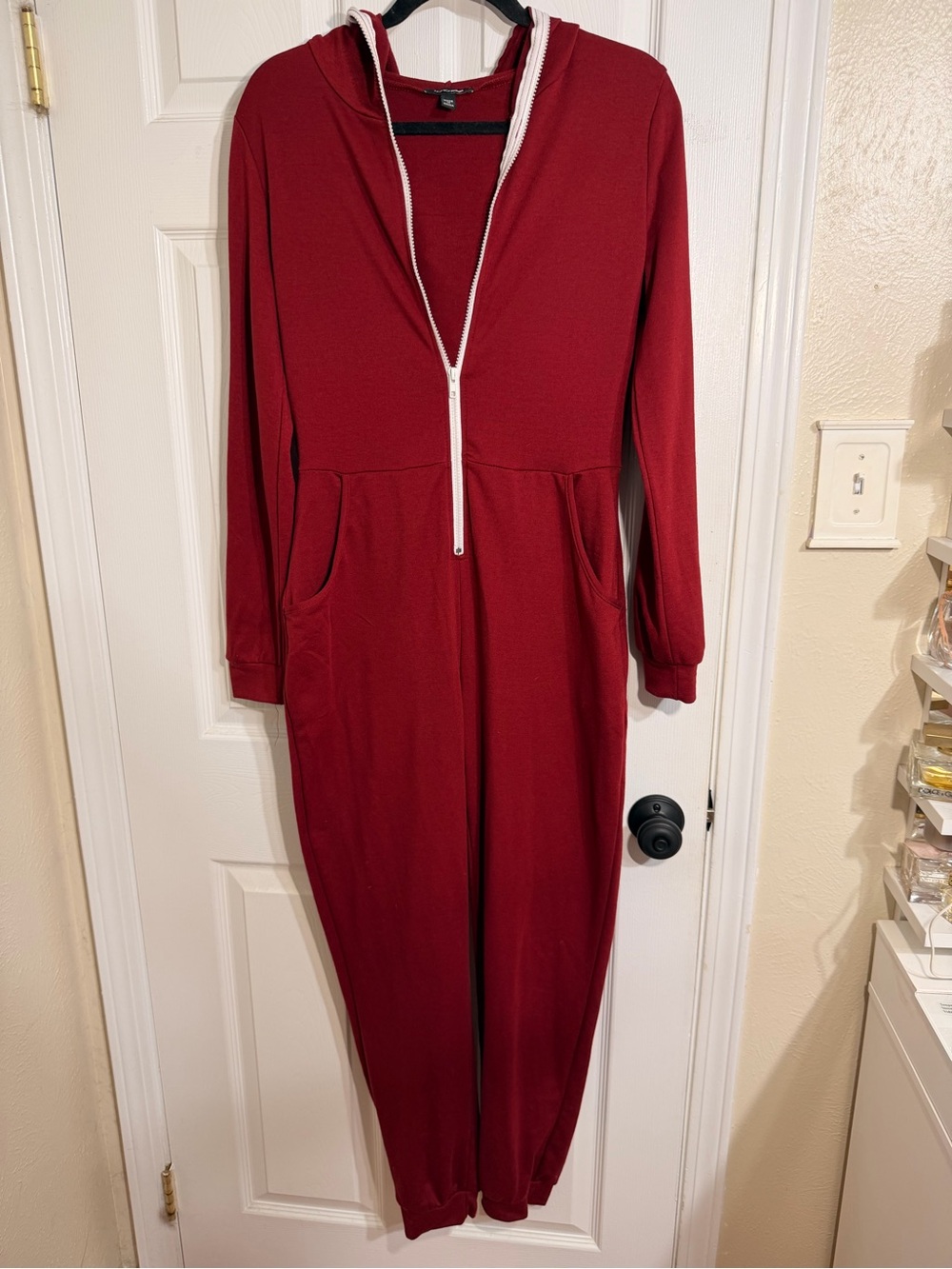 Fashion Nova Burgundy Hooded Women's Jumpsuit Romper
